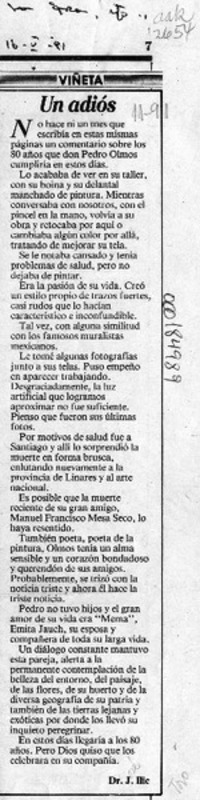 Un adiós  [artículo] J. Ilic.