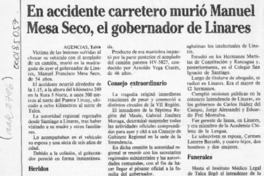 En accidente carretero murió Manuel Mesa Seco, el gobernador de Linares  [artículo].