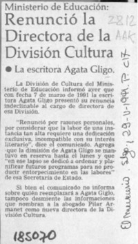 Renunció la Directora de la División Cultura  [artículo].
