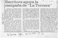 Escritora apoya la campaña de "La Tercera"  [artículo].