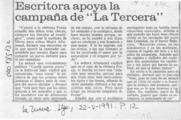 Escritora apoya la campaña de "La Tercera"  [artículo].