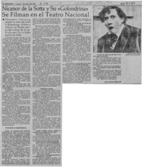 Nicanor de la Sotta y su "Golondrina" se filman en el Teatro Nacional  [artículo] Juan Antonio Muñoz H.