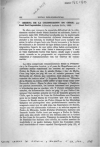 Reseña de la colonización en Chile  [artículo] J. Rafael Reyes R.