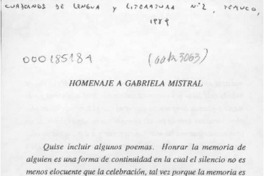 Homenaje a Gabriela Mistral  [artículo] Raúl Zurita Canessa.