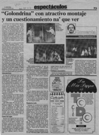 "Golondrina" con atractivo montaje y un cuestionamiento na' que ver  [artículo] Italo Passalacqua C.