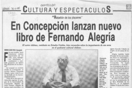 En Concepción lanzan nuevo libro de Fernando Alegría  [artículo] María Eliana Vega.
