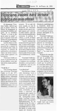 Victoriano Valdés hará lectura pública de sus obras  [artículo].