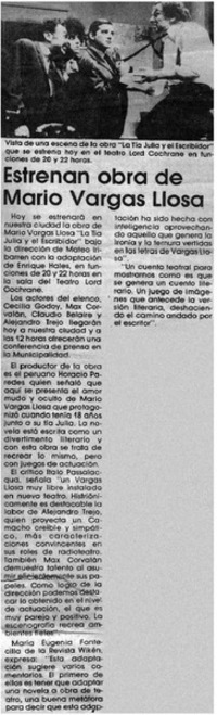 Estrenan obra de Mario Vargas Llosa