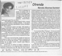 Ofrenda  [artículo] Marcela Albornoz Dachelet.