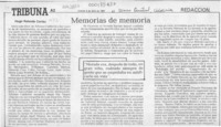 Memorias de memoria  [artículo] Hugo Rolando Cortés.