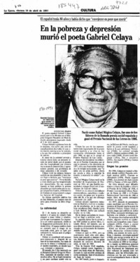 En la pobreza y depresión murió el poeta Gabriel Celaya  [artículo].