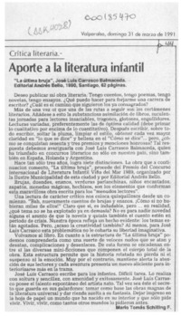 Aporte a la literatura infantil  [artículo] Mario Tomás Schilling F.