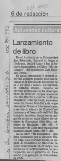 Lanzamiento de libro  [artículo].