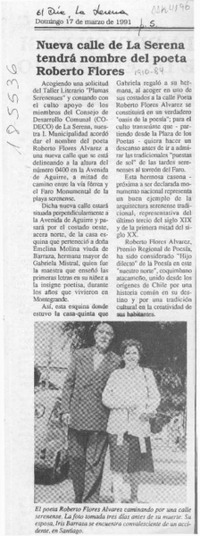 Nueva calle de La Serena tendrá nombre del poeta Roberto Flores  [artículo].