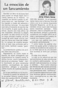 La emoción de un lanzamiento  [artículo] Jorge Arturo Flores.