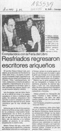 Resfriados regresaron escritores ariqueños  [artículo].