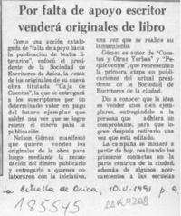 Por falta de apoyo escritor venderá originales de libro  [artículo].