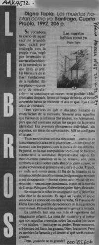 Digna Tapia "Los muertos hablan como yo"  [artículo].