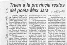 Traen a la provincia restos del poeta Max Jara  [artículo].