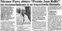 Nicanor Parra obtuvo "Premio Juan Rulfo"