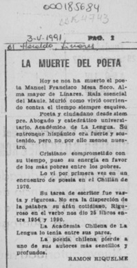 La muerte del poeta  [artículo] Ramón Riquelme.