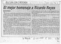El mejor homenaje Ricardo Reyes  [artículo] Mauricio Redolés.