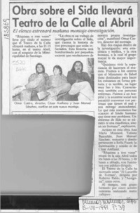 Obra sobre el Sida llevará Teatro de la Calle al Abril  [artículo].