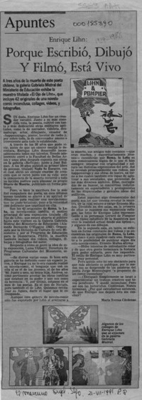 Porque escribió, dibujó y filmó, está vivo  [artículo] María Teresa Cárdenas.