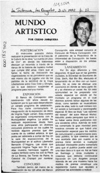 Mundo artístico  [artículo] Cheno Jorquera.