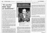 "El escritor debe dejar un testimonio"  [artículo]Guillermo Chávez.