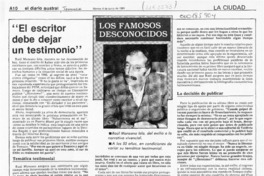 "El escritor debe dejar un testimonio"  [artículo]Guillermo Chávez.