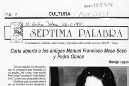 Carta abierta a los amigos Manuel Francisco Mesa Seco y Pedro Olmos  [artículo] Maruja Lagos.