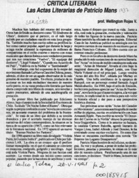 Las actas literarias de Patricio Manns  [artículo] Wellington Rojas V.