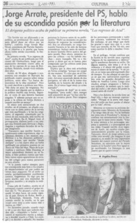 Jorge Arrate, presidente del PS, habla de su escondida pasión por la literatura  [artículo] Angélica Rivera.