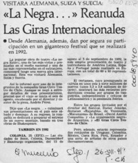 "La Negra -- " reanuda las giras internacionales  [artículo].