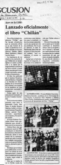 Lanzado oficialmente el libro "Chillán"  [artículo].