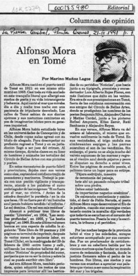 Alfonso Mora en Tomé  [artículo] Marino Muñoz Lagos.