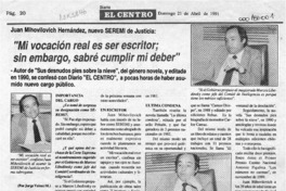 "Mi vocación real es ser escritor; sin embargo, sabré cumplir mi deber"  [artículo] Jorge Veloso M.