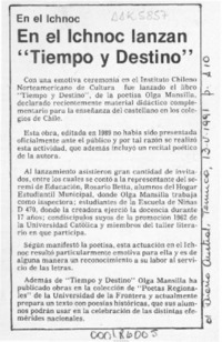 En el Ichnoc lanzan "Tiempo y destino"  [artículo].