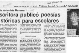 Escritora publicó poesías históricas para escolares  [artículo].