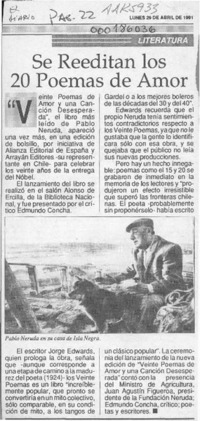 Se reeditan los 20 poemas de amor  [artículo].