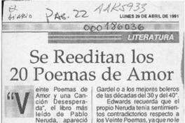 Se reeditan los 20 poemas de amor  [artículo].