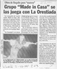 Grupo "Made in Casa" se las juega con La Orestíada  [artículo].