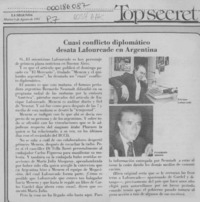 Cuasi conflicto diplomático desata Lafourcade en Argentina  [artículo].