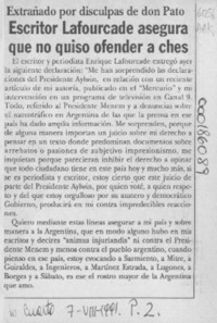 Escritor Lafourcade asegura que no quiso ofender  [artículo].