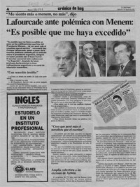 Lafourcade ante polémica con Menem, "es posible que me haya excedido"  [artículo].