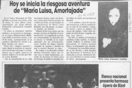 Hoy se inicia la riesgosa aventura de "María Luisa, amortajada"  [artículo].