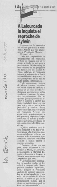 A Lafourcade le inquieta el reproche de Aylwin  [artículo].
