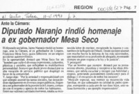 Diputado Naranjo rindió homenaje a ex gobernador Mesa Seco  [artículo].