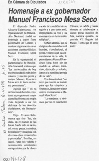Homenaje a ex gobernador Manuel Francisco Mesa Seco  [artículo].